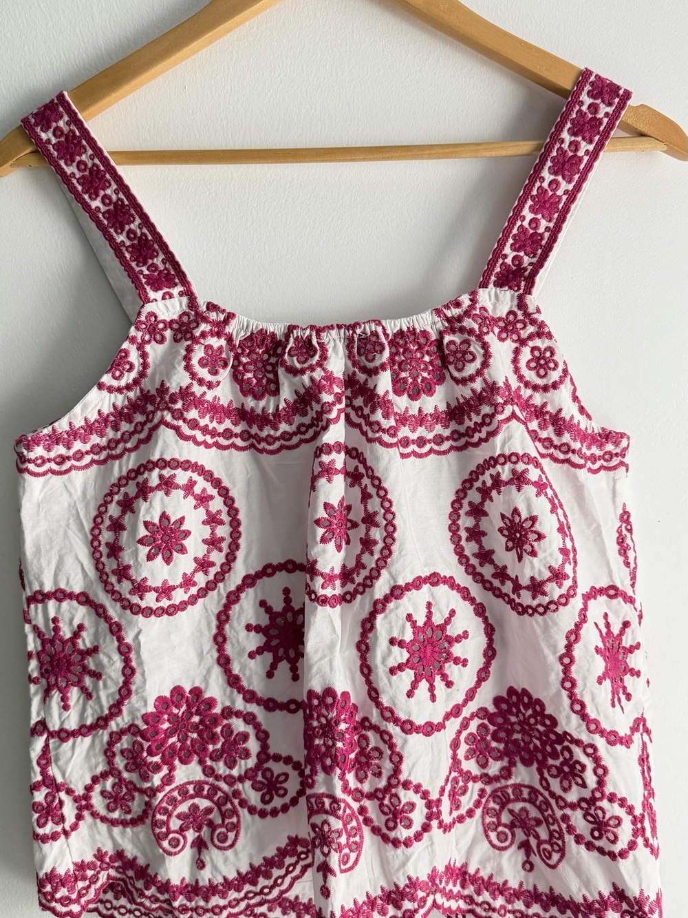 Women’s White Tank Top with Pink Embroidered Medallions